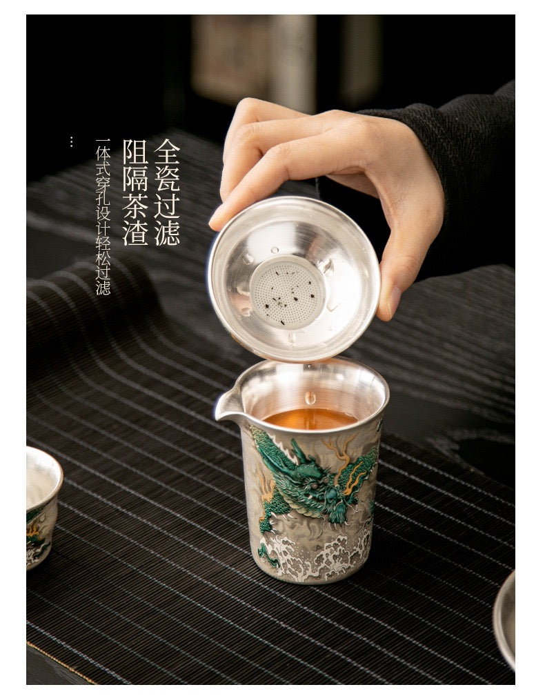 純銀茶器セット|家庭用・中華風・純手作り蓋碗・高級銀製急須・鍍銀茶杯・ギフトボックス入り