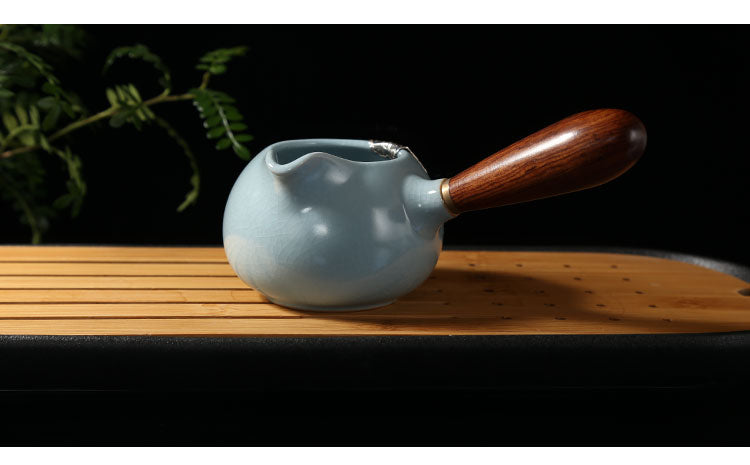 汝窯茶器セット 銀縁付き 茶器フルセット 銀魚杯 開片汝磁器 功夫茶 側把壺 オフィス用陶磁器茶杯