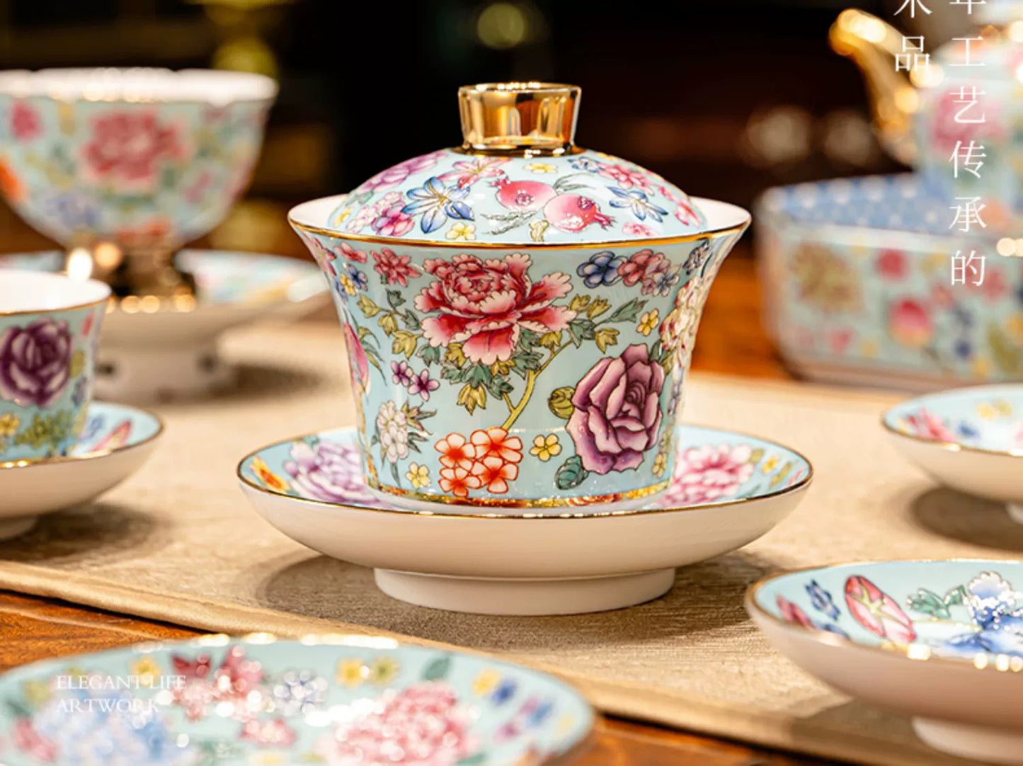 景徳鎮琺瑯彩茶器セット|新作・軽ラグジュアリー高級陶磁器ギフトボックス付き|贈り物に最適な一式セット