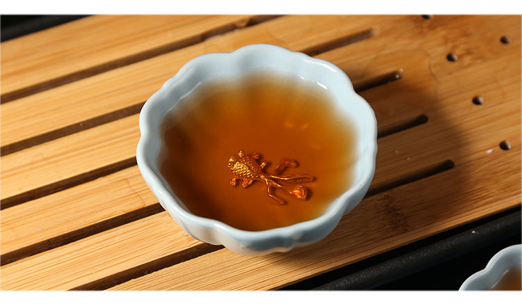 汝窯茶器セット 銀縁付き 茶器フルセット 銀魚杯 開片汝磁器 功夫茶 側把壺 オフィス用陶磁器茶杯