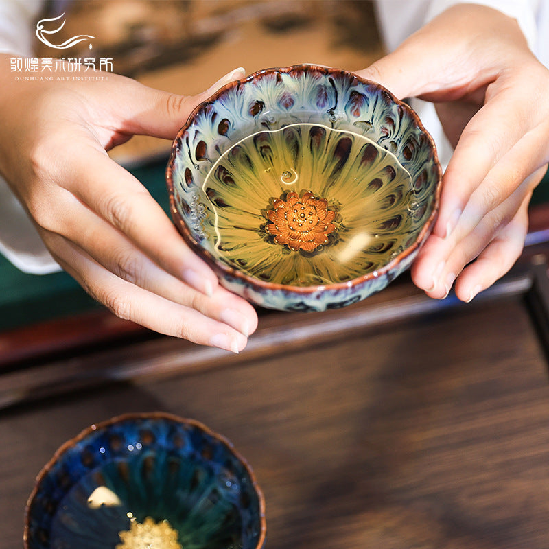 窯変茶杯 建盏茶器セット 敦煌蓮の対杯 博物館文創ギフト 新婚結婚祝い
