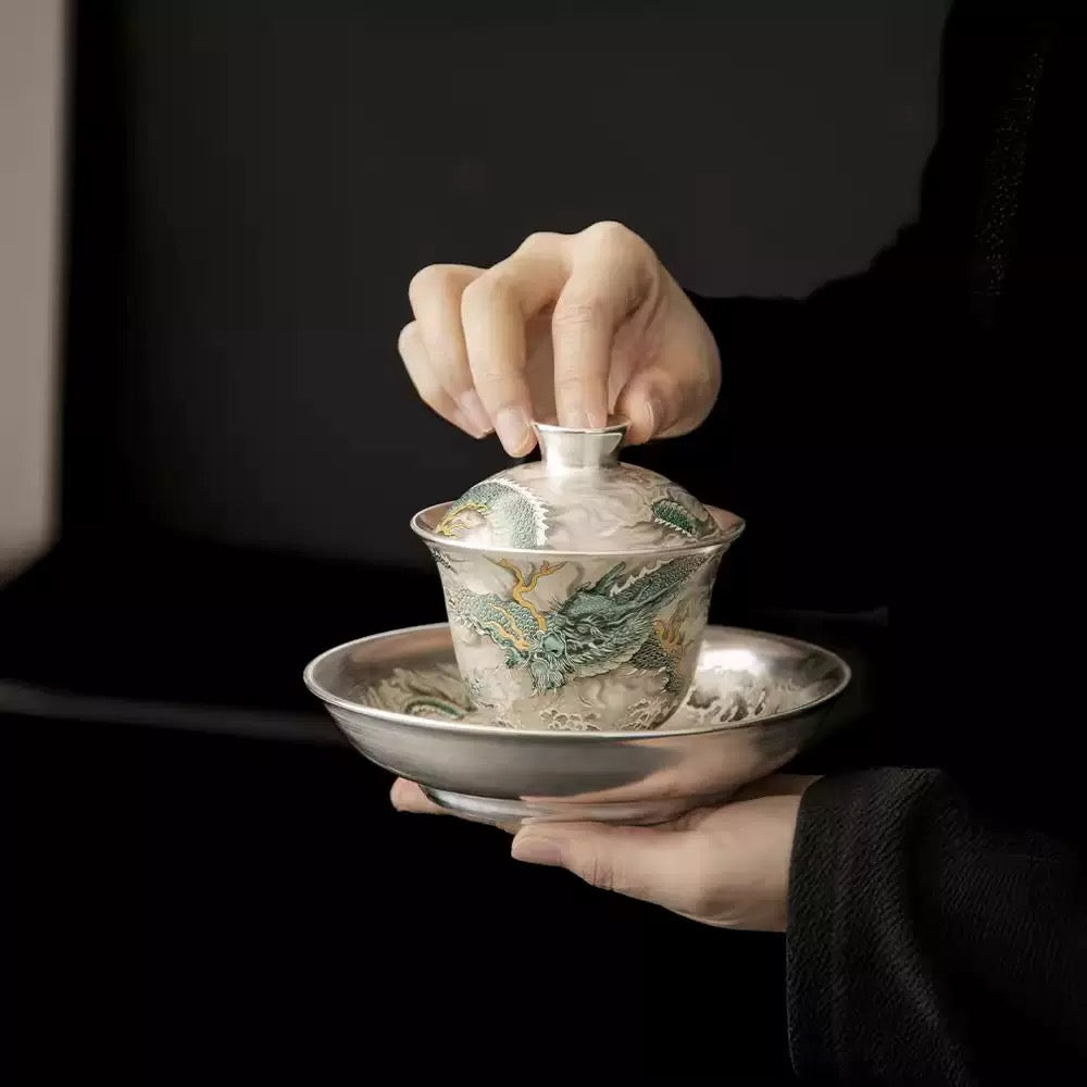 純銀茶器セット|家庭用・中華風・純手作り蓋碗・高級銀製急須・鍍銀茶杯・ギフトボックス入り