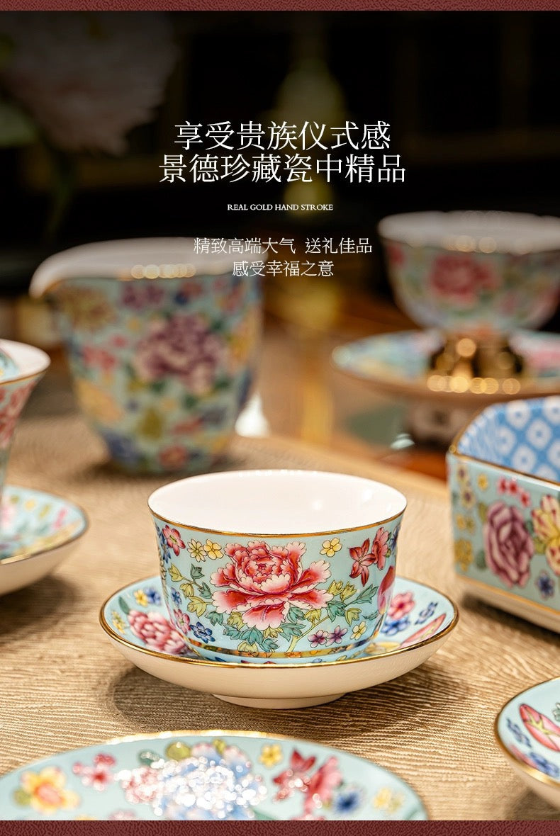 景徳鎮琺瑯彩茶器セット|新作・軽ラグジュアリー高級陶磁器ギフトボックス付き|贈り物に最適な一式セット