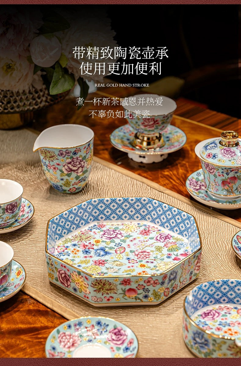 景徳鎮琺瑯彩茶器セット|新作・軽ラグジュアリー高級陶磁器ギフトボックス付き|贈り物に最適な一式セット