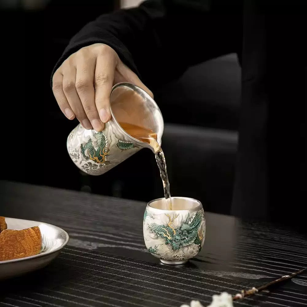純銀茶器セット|家庭用・中華風・純手作り蓋碗・高級銀製急須・鍍銀茶杯・ギフトボックス入り