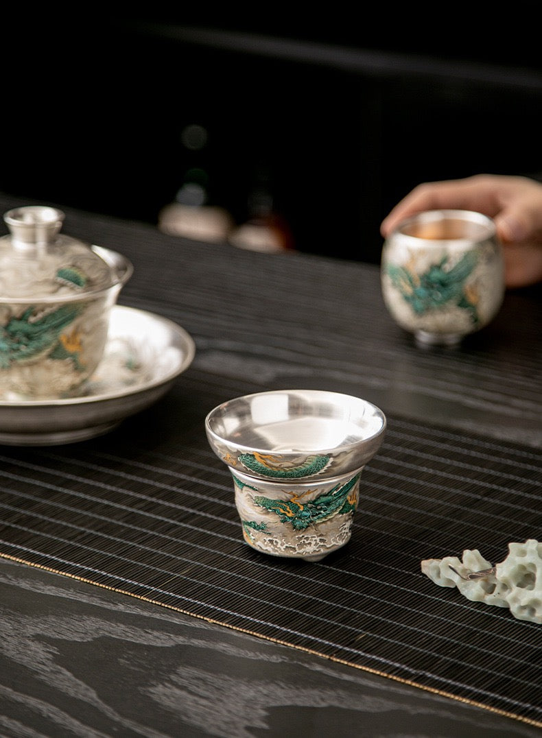 純銀茶器セット|家庭用・中華風・純手作り蓋碗・高級銀製急須・鍍銀茶杯・ギフトボックス入り