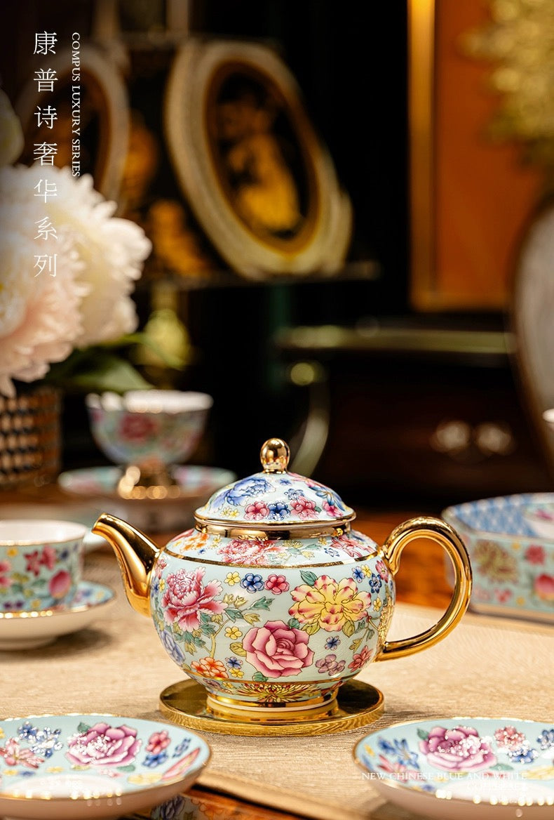 景徳鎮琺瑯彩茶器セット|新作・軽ラグジュアリー高級陶磁器ギフトボックス付き|贈り物に最適な一式セット