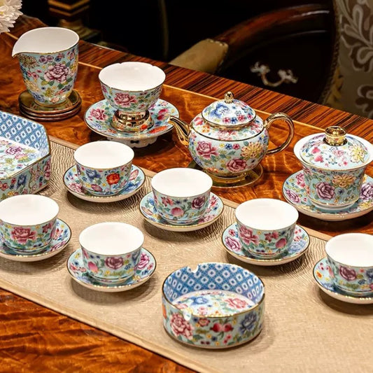 景徳鎮琺瑯彩茶器セット｜新作・軽ラグジュアリー高級陶磁器ギフトボックス付き｜贈り物に最適な一式セット