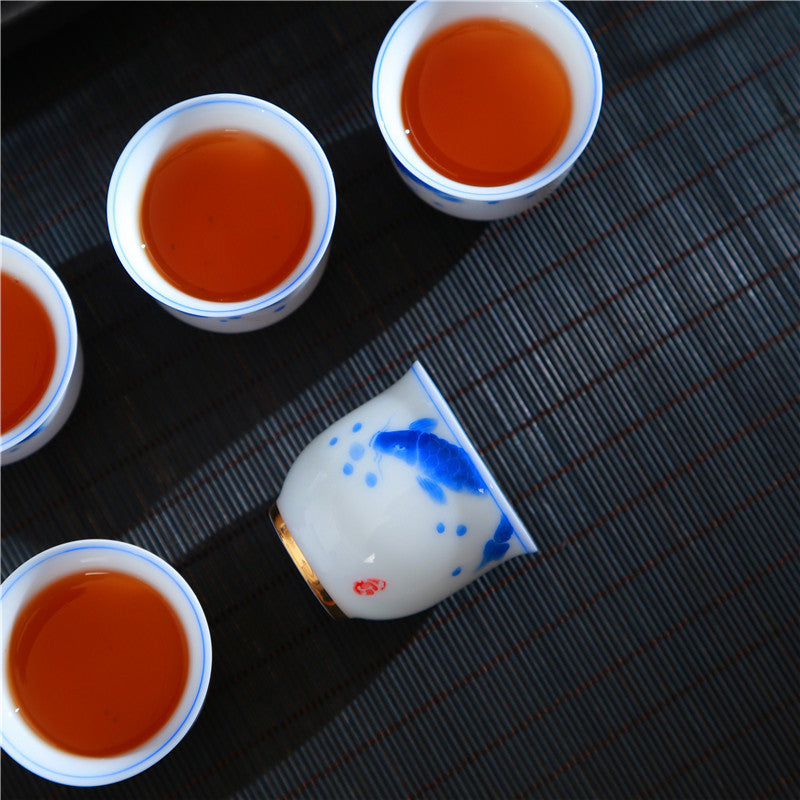 景徳鎮・朋寄祭蘭 手描き青花磁器 羊脂玉描金 ギフトボックス 茶器セット 蓋碗・急須・品茗杯